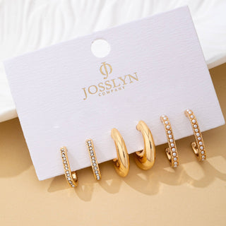 Rhinestone Pearl Huggie Hoop Trio Earrings-Earrings-JOSSLYN by wall to wall-Summit Lane Boutique, Women's Apparel and Gifts located in Grand Rapids, MI