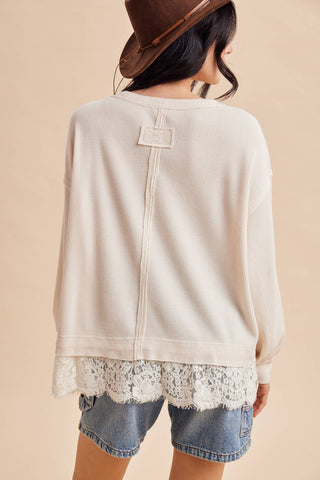 The Hallie Lace Trim Top-Long Sleeves-In Loom-Summit Lane Boutique, Women's Apparel and Gifts located in Grand Rapids, MI