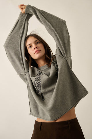 Embroidered Leopards Solid Knit Exposed-Seam Sweater-Sweater-Promesa USA-Summit Lane Boutique, Women's Apparel and Gifts located in Grand Rapids, MI