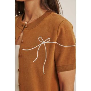 FRENCH MORNING BOW EMBROIDERED BUTTON-DOWN COTTON CARDIGAN-Cardigans-in february-Summit Lane Boutique, Women's Apparel and Gifts located in Grand Rapids, MI