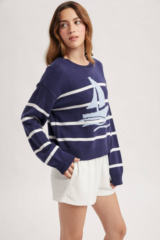SAILBOAT STRIPED SWEATER-Sweaters-Wishlist Apparel-Summit Lane Boutique, Women's Apparel and Gifts located in Grand Rapids, MI