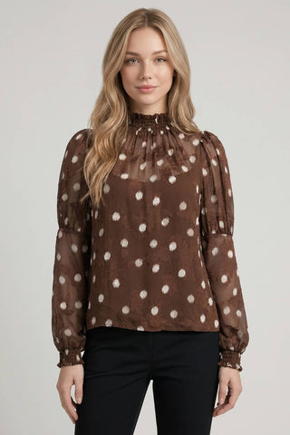 Mocha Dot Blouse-Blouse-Doe and Rae-Summit Lane Boutique, Women's Apparel and Gifts located in Grand Rapids, MI