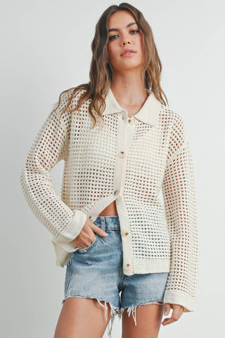 Wyatt Crochet Collar Cardigan-Cardigans-BUTTERMELON-Summit Lane Boutique, Women's Apparel and Gifts located in Grand Rapids, MI