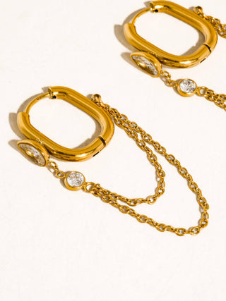 Lucienne 18K Gold Non-Tarnish CZ Chain Link Drop Earrings-Earrings-Flânerie by MAIQ-Summit Lane Boutique, Women's Apparel and Gifts located in Grand Rapids, MI