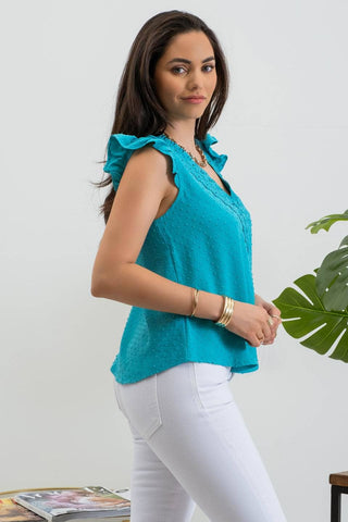 Josie Lace Clip Dot Top-Short Sleeves-Blu Pepper-Summit Lane Boutique, Women's Apparel and Gifts located in Grand Rapids, MI