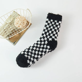 Checkerboard Pattern Fuzzy Winter Socks-Socks-Fashion City-Summit Lane Boutique, Women's Apparel and Gifts located in Grand Rapids, MI