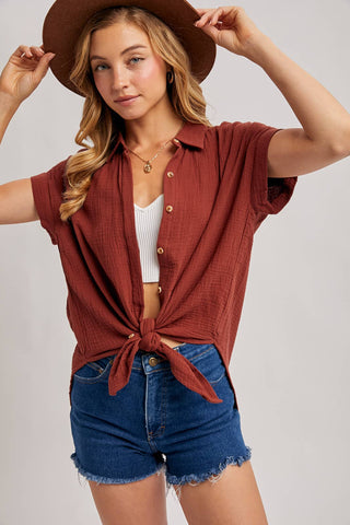 ESSENTIAL BUTTON UP COTTON SHIRT-Short Sleeves-Bluivy-Summit Lane Boutique, Women's Apparel and Gifts located in Grand Rapids, MI