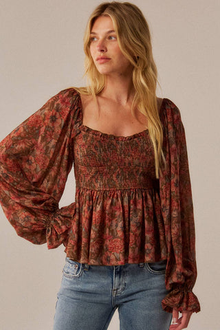 Autumn Romance Smocked Top-Blouse-Promesa USA-Summit Lane Boutique, Women's Apparel and Gifts located in Grand Rapids, MI