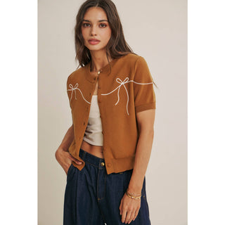 FRENCH MORNING BOW EMBROIDERED BUTTON-DOWN COTTON CARDIGAN-Cardigans-in february-Summit Lane Boutique, Women's Apparel and Gifts located in Grand Rapids, MI
