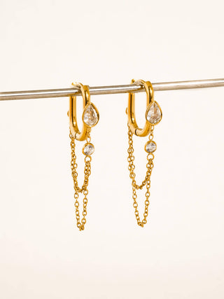 Lucienne 18K Gold Non-Tarnish CZ Chain Link Drop Earrings-Earrings-Flânerie by MAIQ-Summit Lane Boutique, Women's Apparel and Gifts located in Grand Rapids, MI