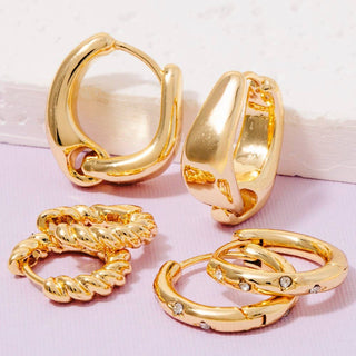 Secret Box Gold Dipped 3 Pair Huggie Hoop Earrings Set