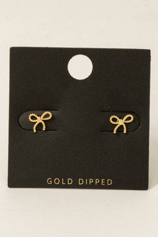 Gold Dipped Mini Ribbon Bow Stud Earrings