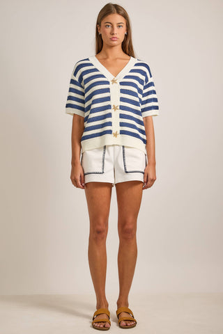 Annika Nautical Stripe Cardigan with Starfish Buttons-Cardigans-Main Strip-Summit Lane Boutique, Women's Apparel and Gifts located in Grand Rapids, MI