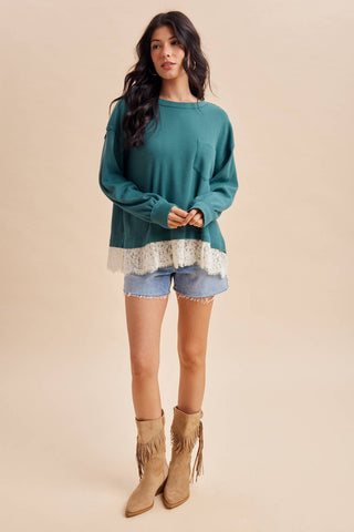The Hallie Lace Trim Top-Long Sleeves-In Loom-Summit Lane Boutique, Women's Apparel and Gifts located in Grand Rapids, MI