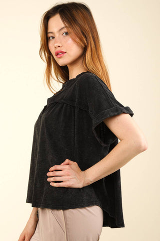 Split Neck Washed Knit Top-Short Sleeves-VERY J-Summit Lane Boutique, Women's Apparel and Gifts located in Grand Rapids, MI