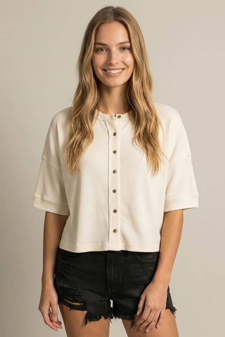 The Everyday Edit Button Down Knit Top-Cardigans-Doe and Rae-Summit Lane Boutique, Women's Apparel and Gifts located in Grand Rapids, MI