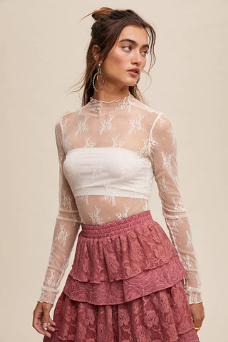 Sheer Lace Long-Sleeve Top-Long Sleeves-Listicle-Summit Lane Boutique, Women's Apparel and Gifts located in Grand Rapids, MI