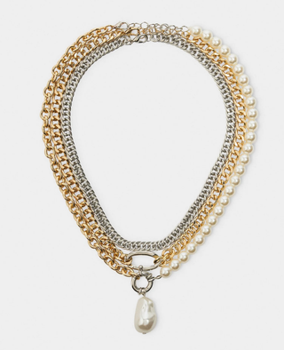 Triple Stack- Necklaces 3 Chains stacked PVD Carabiner Pearl-Necklaces-HoopLa-Summit Lane Boutique, Women's Apparel and Gifts located in Grand Rapids, MI