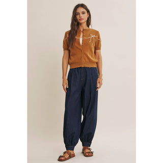 FRENCH MORNING BOW EMBROIDERED BUTTON-DOWN COTTON CARDIGAN-Cardigans-in february-Summit Lane Boutique, Women's Apparel and Gifts located in Grand Rapids, MI