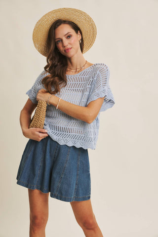 Kendra Open Weave Top-Short Sleeves-in february-Summit Lane Boutique, Women's Apparel and Gifts located in Grand Rapids, MI