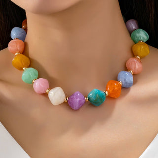 Multicolor Oversized Faceted Pastel Bead Necklace | 80N92990-JOSSLYN by wall to wall-Summit Lane Boutique, Women's Apparel and Gifts located in Grand Rapids, MI