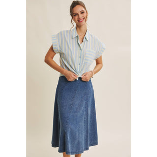 Millie Stripe Button Down-Short Sleeves-in february-Summit Lane Boutique, Women's Apparel and Gifts located in Grand Rapids, MI