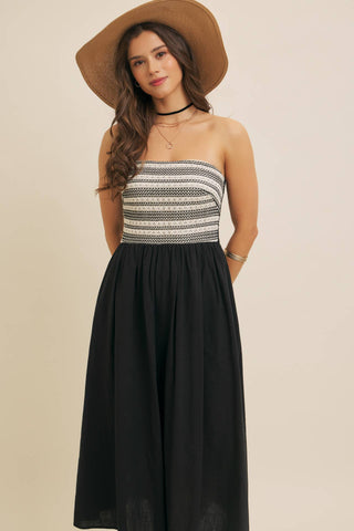 Avenue Mixed Media Strapless Dress-Dresses-in february-Summit Lane Boutique, Women's Apparel and Gifts located in Grand Rapids, MI