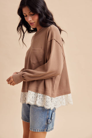 The Hallie Lace Trim Top-Long Sleeves-In Loom-Summit Lane Boutique, Women's Apparel and Gifts located in Grand Rapids, MI