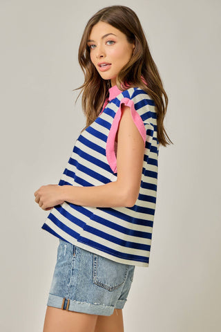Portside Stripe Polo Tee-Short Sleeves-Mystree-Summit Lane Boutique, Women's Apparel and Gifts located in Grand Rapids, MI