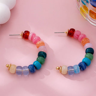 Rainbow Beaded Hoop Earrings-Earrings-JOSSLYN by wall to wall-Summit Lane Boutique, Women's Apparel and Gifts located in Grand Rapids, MI