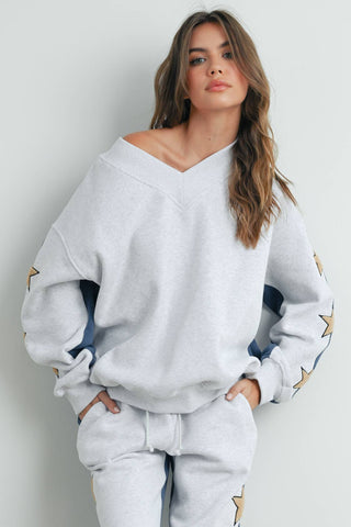 Everly Star Patch Sweatshirt-Sweatshirt-BUTTERMELON-Summit Lane Boutique, Women's Apparel and Gifts located in Grand Rapids, MI
