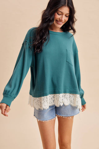 The Hallie Lace Trim Top-Long Sleeves-In Loom-Summit Lane Boutique, Women's Apparel and Gifts located in Grand Rapids, MI