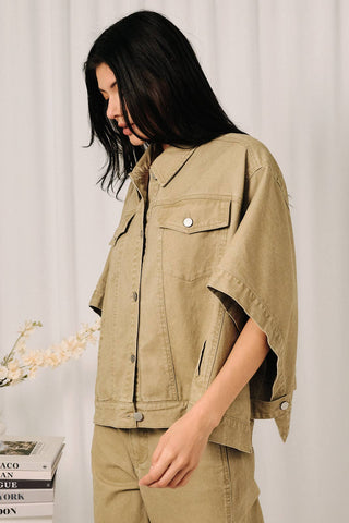 COLLARED BUTTON DOWN CAPE TWILL JACKET-Jackets-Sunday Edition by LE LIS-Summit Lane Boutique, Women's Apparel and Gifts located in Grand Rapids, MI