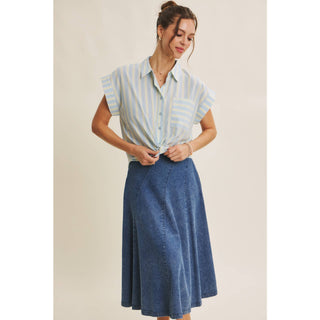Millie Stripe Button Down-Short Sleeves-in february-Summit Lane Boutique, Women's Apparel and Gifts located in Grand Rapids, MI