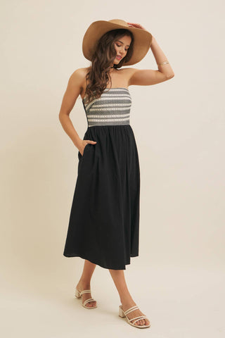 Avenue Mixed Media Strapless Dress-Dresses-in february-Summit Lane Boutique, Women's Apparel and Gifts located in Grand Rapids, MI