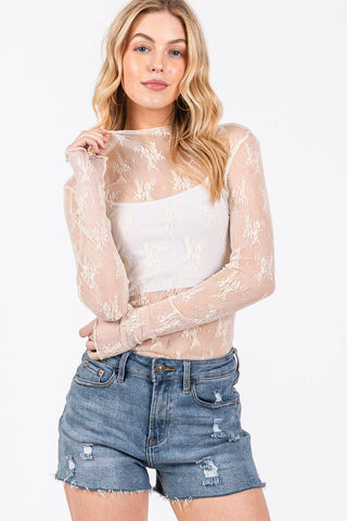 Reese Lace Mesh Top-Long Sleeves-Sewn and Seen-Summit Lane Boutique, Women's Apparel and Gifts located in Grand Rapids, MI