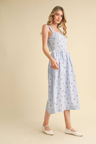 CHERRY GINGHAM MIDI DRESS-&MERCI-Summit Lane Boutique, Women's Apparel and Gifts located in Grand Rapids, MI