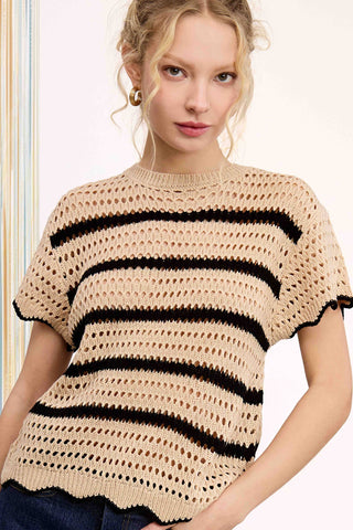 Lindsay Scalloped Edge Short Sleeve Sweater-Short Sleeves-La Miel-Summit Lane Boutique, Women's Apparel and Gifts located in Grand Rapids, MI