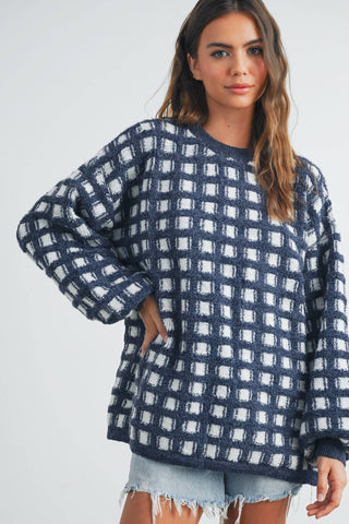 Welcome Home Checked Sweater-Sweaters-BUTTERMELON-Summit Lane Boutique, Women's Apparel and Gifts located in Grand Rapids, MI