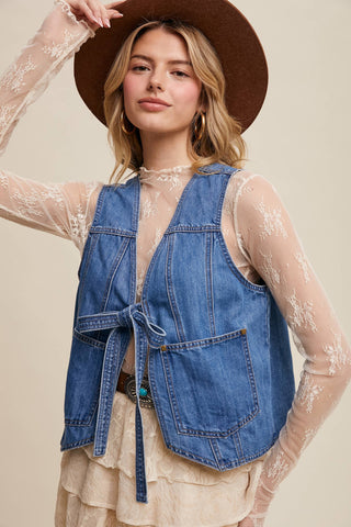 Denim Tie-Front Vest-Listicle-Summit Lane Boutique, Women's Apparel and Gifts located in Grand Rapids, MI