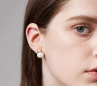 Pearl and Nugget Stud Earring- Steel and Glass-Earrings-HoopLa Style-Summit Lane Boutique, Women's Apparel and Gifts located in Grand Rapids, MI