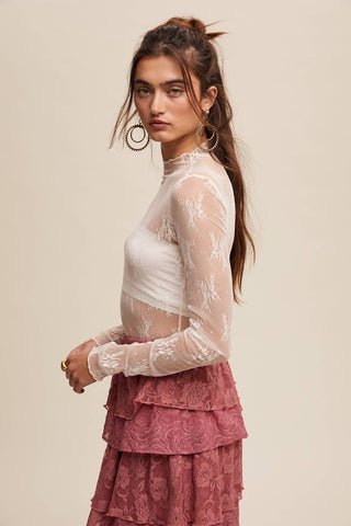 Sheer Lace Long-Sleeve Top-Long Sleeves-Listicle-Summit Lane Boutique, Women's Apparel and Gifts located in Grand Rapids, MI