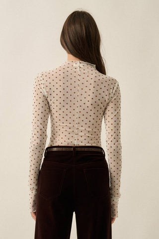 Dotted Mesh Mock Neck Top-Long Sleeves-Promesa USA-Summit Lane Boutique, Women's Apparel and Gifts located in Grand Rapids, MI