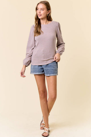 Winnie Bubble Sleeve Top-Long Sleeves-Doe and Rae-Summit Lane Boutique, Women's Apparel and Gifts located in Grand Rapids, MI
