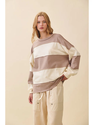 Contrast Panel Long Sleeve Slouchy Top-pullover-AEMI + CO-Summit Lane Boutique, Women's Apparel and Gifts located in Grand Rapids, MI