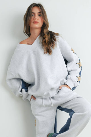Everly Star Patch Sweatshirt-Sweatshirt-BUTTERMELON-Summit Lane Boutique, Women's Apparel and Gifts located in Grand Rapids, MI