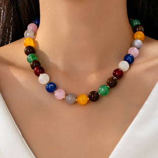 HIGH GLOSSY MULTI COLOR BEADED CHAIN NECKALCE | 80N92627-JOSSLYN by wall to wall-Summit Lane Boutique, Women's Apparel and Gifts located in Grand Rapids, MI