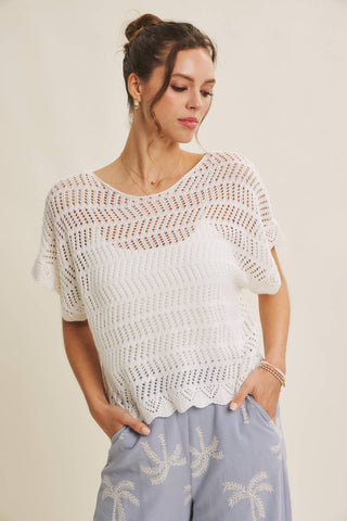 Kendra Open Weave Top-Short Sleeves-in february-Summit Lane Boutique, Women's Apparel and Gifts located in Grand Rapids, MI