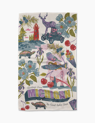 Greetings From Michigan Tea Towel-Kitchen Towel-Geometry-Summit Lane Boutique, Women's Apparel and Gifts located in Grand Rapids, MI