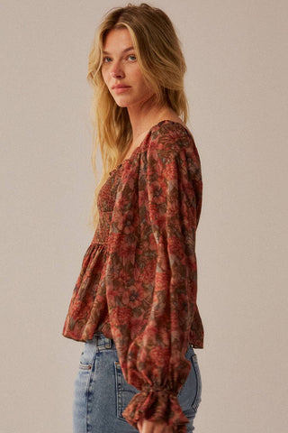 Autumn Romance Smocked Top-Blouse-Promesa USA-Summit Lane Boutique, Women's Apparel and Gifts located in Grand Rapids, MI